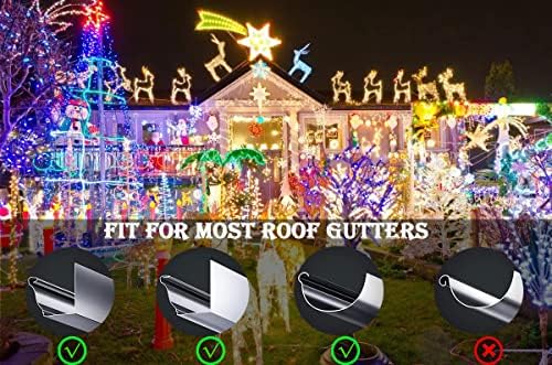 Божиќни светлосни клипови, 100 парчиња светлосни клипови за надворешни светла, водоотпорни олуци клипови за висечки светла на отворено, закачалка за олуци за отворе