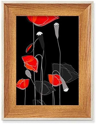 MCJS црвени цвеќиња Апстрактна сликарство Пченка афион Десктоп дрвена фото рамка приказ на слика уметност со повеќе комплети