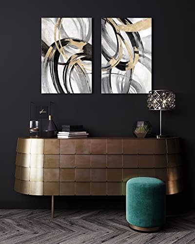 Црно-бело апстрактно платно wallид уметност златен лист wallиден декор за спална соба сива и црна апстрактна слика текстурирана