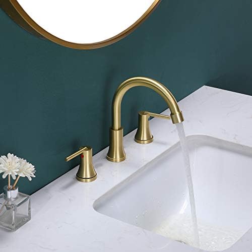 Весла Дома модерен не'рѓосувачки челик широко распространета 3 дупка злато бања тапа, лавата за мијалник за мијалник за бања со црева за вода и одводот од поп-ап.