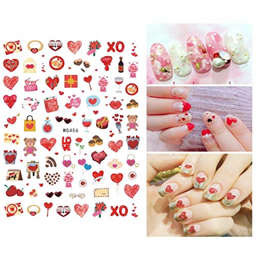 Налепници за уметност на в Valentубените нокти 3Д срцеви нокти Декларации Денот на в Valentубените налепници за уметност за нокти