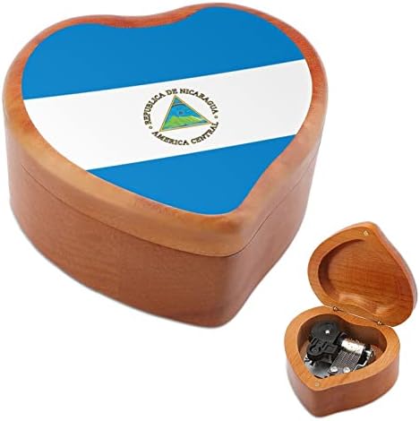 Nicaragua Flag Clockwork Music Box Гроздобер и дрвена форма во форма на срцеви кутии играчки подароци