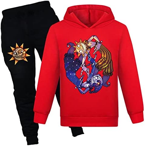 Hoertu деца удобни долги ракави Худи сет FNAF Sundrop Pullover Sweatshirt and Sweatpants Classic потење за девојчиња за момчиња