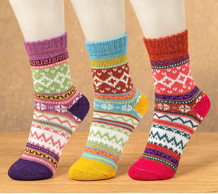 Sumich 5 пара женски волна чорапи меки топли чорапи топло волна памучна чорапи дебели плетени гроздобер случајни чорапи пријатни зимски чорапи