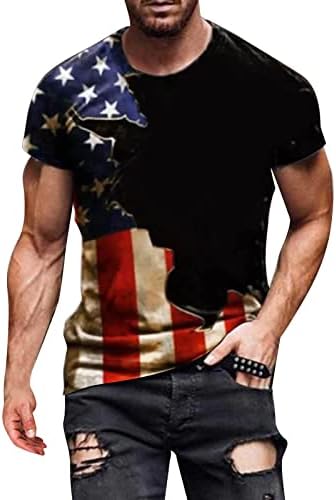 Маичка маица со американско знаме лето лето-обичен кратки ракави графички печати врвови ладно вежбање на мускулите Атлетика, патриотска