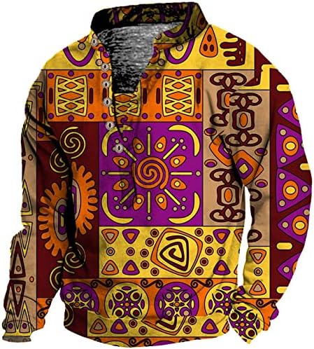 2023 Ново копче за мажи со долги ракави маица со маица на отворено племенска шема племенска сет за абење на јога