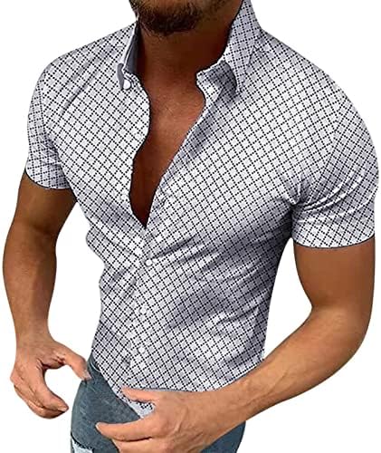 ZDDO MENS копче надолу со кошули решетки за вртење на кратки ракави за кратки ракави на летни карирани деловни обични кошула