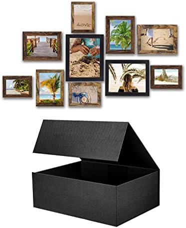 XNLKROS SCAME FRAME SET 10 пакет, рамки за фотографии во фарма, галерија wallидна рамка колаж + црна кутија за подароци со капак, кутија за подароци што може да се склопи со магнет?