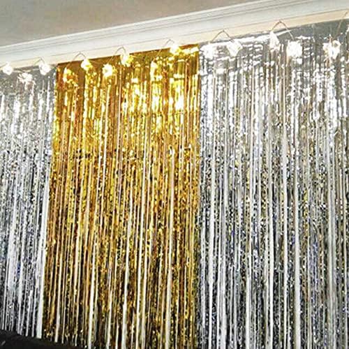 XIKSXITN 3.2ft x 8,2 ft Метални фолии раб завеси/Тинсел завеса/Заднината на забавата за забави за забави за украси за забави