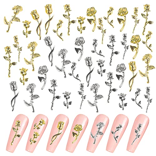 Qxuji 3D роза на нокти уметнички привлечности, цвеќиња роза пупки за нокти додатоци за декорација, метални легури за нокти, за девојчиња