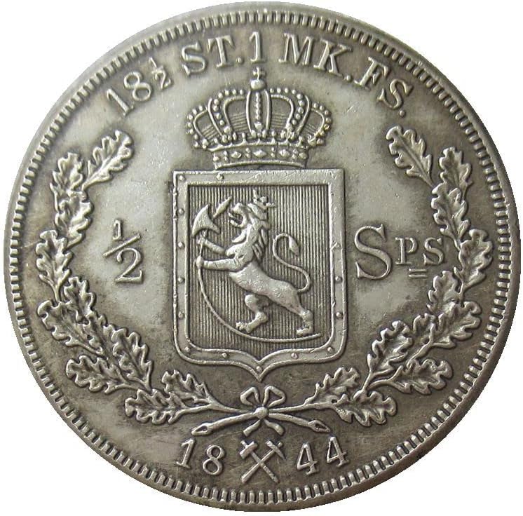 1844 година Странска репродукција Комеморативна монета на норвешка ½ Спишдел
