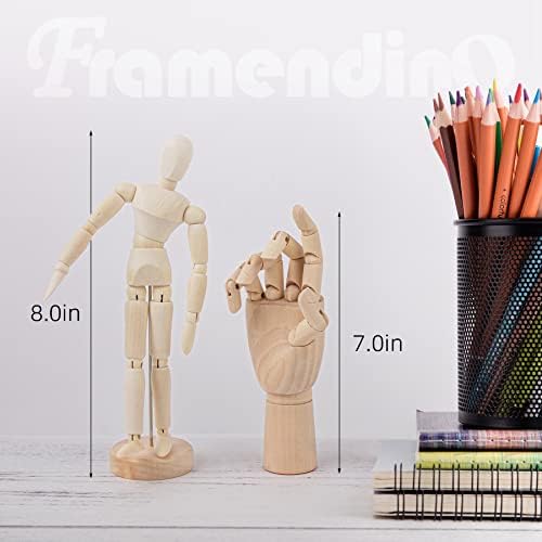 Framendino, 2 пакувања 7 дрвена рака Model 8 Дрвени фигури на манекен за цртање на скицирање на скицирање