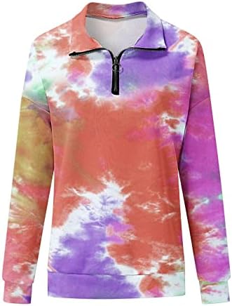 Kuaileya 1/4 zip pullover Women Women Women Women Casual V вратот од вратот боја, печатена џемпер со долги ракави, дуксер