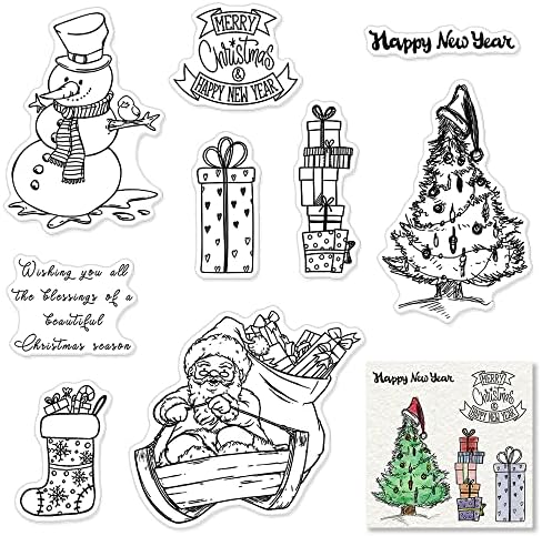 Поздрави зборови за Божиќ, јасни марки за правење картички и украси за албуми со фотографии, Дедо Мраз Снежан Снежен човек Силиконски печат Среќна Нова Година Пора?