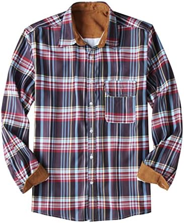 Xxbr карирани кошули за мажи, есенско пролетно јакна копче надолу лабава деловна обична кошула со предниот џеб