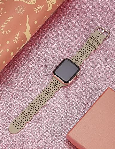 Toyouths компатибилен со Apple Watch Band Women 41mm 40mm 38mm Soft Stresty Silicone чипка цвет исечоци искривени водоотпорен водоотпорен бенд за iWatch серија 8 7 6 5 4 3 2 1 SE