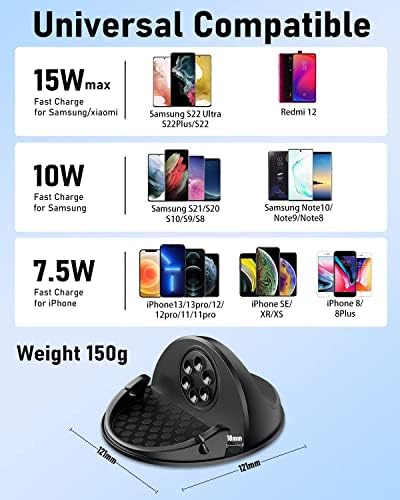 WiFort Car Mount Wireless Charger, 15W/7.5W QC 3.0 QI Брзо полнење на табла за полнење на автомобили, држач за анти-лизгачки телефон за iPhone 11/11 Pro/11 Pro Max/XS Max/XS/XR/X/8+/8/SE 2020 година, Samsung S10+/S10/S9+/S9