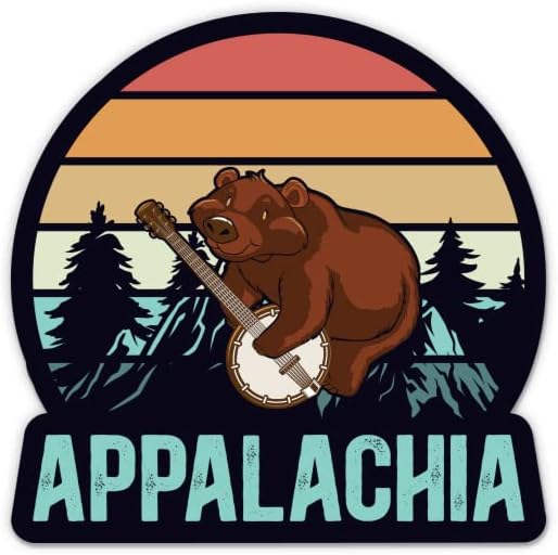 Налепница Appalachia - налепница за лаптоп 3 - водоотпорен винил за автомобил, телефон, шише со вода - мечка игра банџо деклара