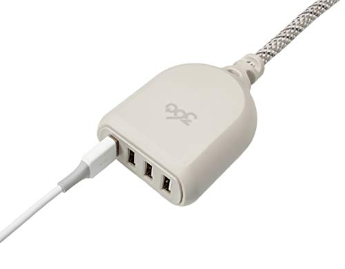360 Електрично живеалиште 4,8, 6 ft 4-порта USB продолжено кабел, издржлива плетенка обвивка, француска сива боја, 4,8А, кабел за USB полнач, станица за полнење на напојување с