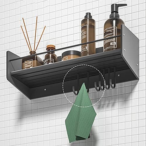 Полици за туширање FVRTft Црна полица за бања само лепило решетка за туширање без дупчење на wallидот што е докажано за 'рѓа, алуминиум за кујна бања-1 слој Б.