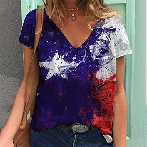 4-ти јули кошула маички за женски американски знамиња со кратки ракави на екипаж на врвови летни обични туники лабави вклопени блузи