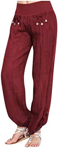 Обични панталони за жени во ДСОДАН, цврсти права нозе влечење лето лажни панталони удобни еластични половини со џебови