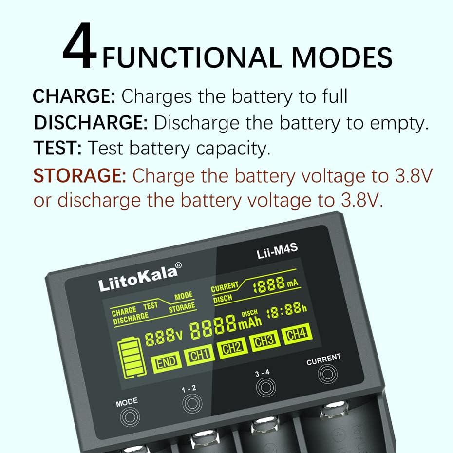 Лиитокала Лии-М4с Полнач За Батерии за 26700 18650 26650 21700ton Копче За Допир Лцд Дисплеј Тестирајте Го Капацитетот На Батеријата