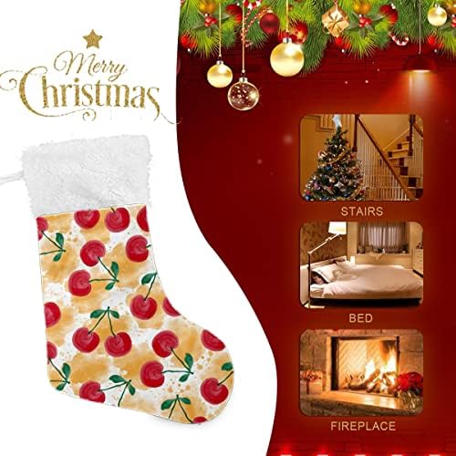 Божиќни чорапи црвени вкусни цреши шема бела плишана манжетна мерцеризирана кадифена семејна празник персонализиран голем декорација на