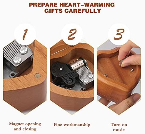 Nudquio rock 'n Roll Sculp Wood Music Box Hearts Hearted Musical Musical Case