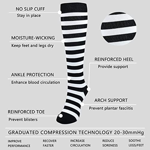 Јуниски чорапи за компресија за жени 20-30 mmhg колено високи шари за поддршка за циркулација на поддршка медицинска сестра за бременост спортско