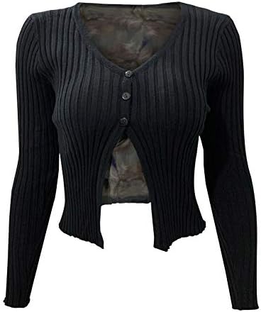 Врвот на културата за женско копче предниот лажички врат со долг ракав, исецка од ребел со плеска, исечена кошула, тенок вклопувачки врвови на врвови