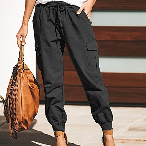 Miashui женски панталони за работна деловна деловна боја, женски женски панталони, џебни комбинезони цврсти обични панталони