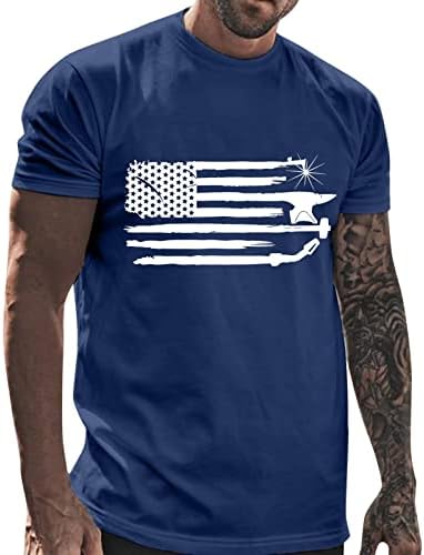 Патриотски маици со кратки ракави на бег-мажи, 4-ти јули Гроздобер потресено американско знаме летно секојдневно врвови на врвови