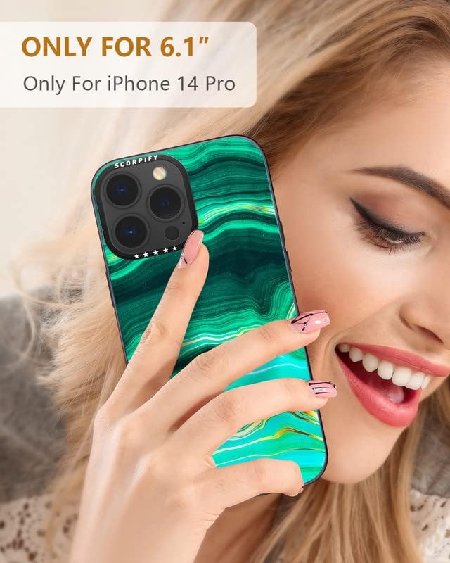 Scorpify Iphone 14 Pro Случај Компатибилен Со MagSafe За Малахит Зелен Мермер Дизајн, Симпатична Телефонска Покривка За Жени