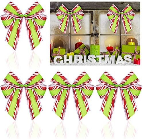 Сијуст 6 парчиња Божиќна лента лакови црвен и зелен декоративен лак за венец за занаети за новогодишни елки DIY лак затворен и