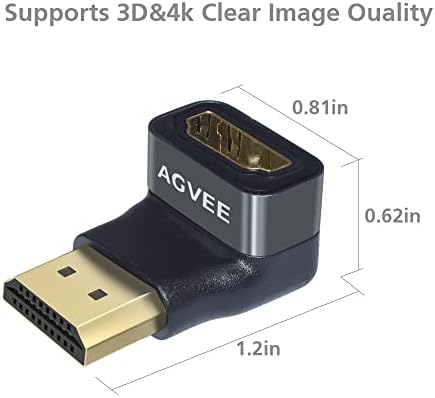 Agvee [2 пакет 4K 60Hz Angled HDMI 2.0 адаптер 90 и 270 степени машки до женски Extender TV конектор за ТВ стап Roku Chromecast Nintendo Switch
