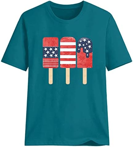 Денот на независноста кошули женски летни ладни врвови смешни графички маица симпатични врвови кратки ракави екипаж на вратот маички 4-ти јули
