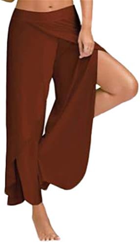 Andongnywell жени јога панталони лабави високи половини панталони дами широки нозе странични панталони печати панталони