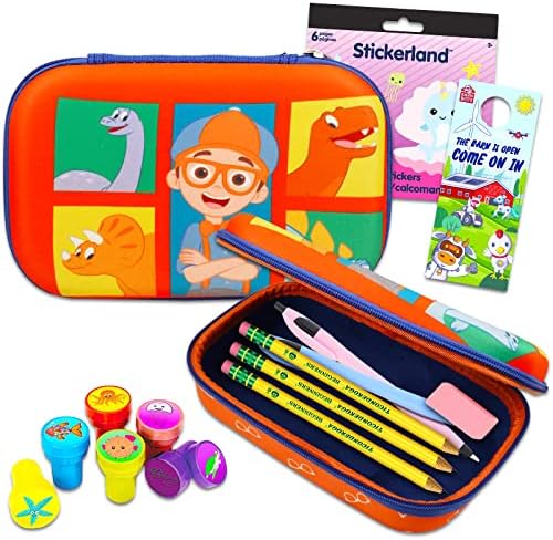 Плажа Детски деца со молив со молив - пакет со кутија за моливи на Blippi, печат, налепници, повеќе | Блипи Стационарен сет