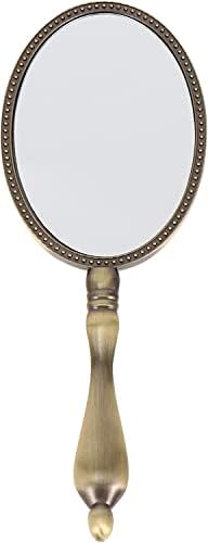 Рачно огледало, патување суета огледало, бербер огледало, гроздобер рачно огледало ретро метал компактен огледало за шминка со рачка мала рака