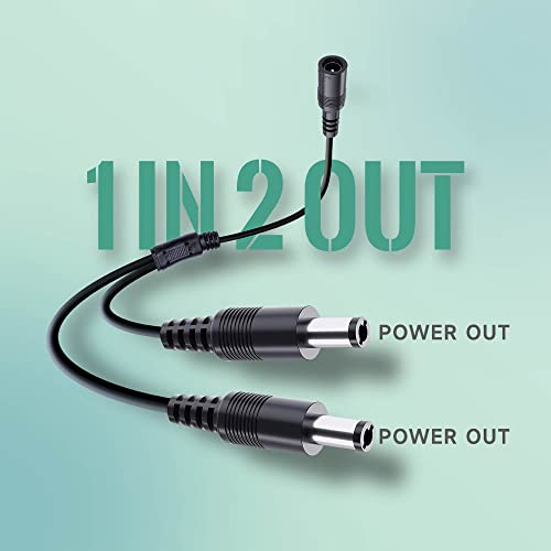 OxzeeWee 2 пакет 1 до 2 пат DC кабел за сплитер на напојување, 1 женски до 2 машки DC црна моќност y адаптер кабел со приклучок за барел 5,5 mm*2.1