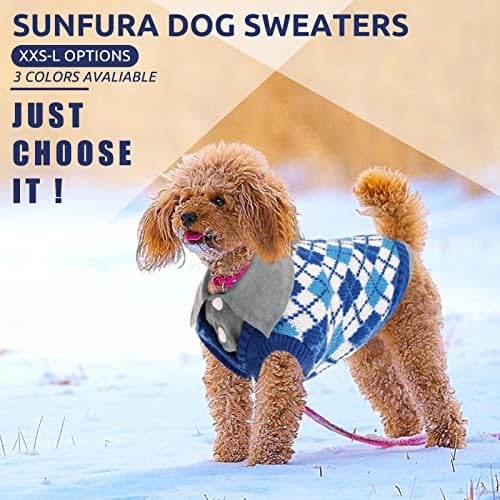 Sunfura плетена џемпер за кучиња миленичиња трикотажа, куче топло плетено скокач палто зимска облека со поводник и висока истегнување,