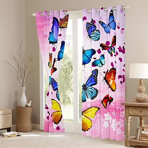 Curзебридални Завеси За Пеперутки 42 Wx63 L, Шарени Завеси За Прозорци На Пеперутки За Деца Девојчиња Тинејџерки Жени Спална Соба Цвет Од Роза