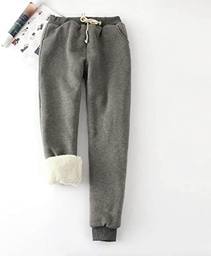 Ozmmyan женски џемпери со цврста боја на руно џебови со плус големина еластична половината долги панталони зимски лежишта