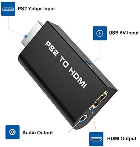 Rybozen PS2 До HDMI Конвертор Адаптер, PS2 До HDMI Видео Конвертор со 3,5 mm Аудио Излез Кабел ЗА HDTV HDMI Монитор AV До HDMI