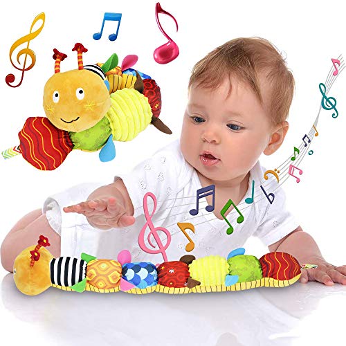 Fiolom полнети гасеници за бебиња за бебиња музички меки новороденчиња играчки текстура сензорни кадифен играчки крцкање штракаат со