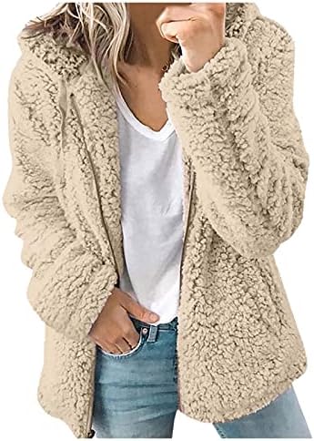 Foviguo бело крзно палто, плус големина зимски елегантен качулка за жени колеџ со долги ракави со удобно удобно удобно качулка