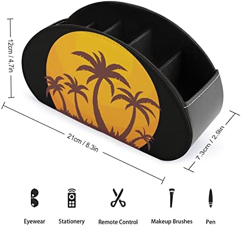 Хаваи зајдисонце и палми држач за далечински управувач PU кожа ТВ далечински организатор кутија за складирање со 5 оддели за дома, канцеларија,