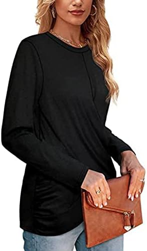 Женска Мода Секојдневен Тенок Фит Кошула Круг Вратот Дуксер Пуловер Крст Плисирани Лабава Долги Ракави Врвот Блуза