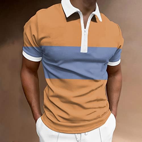 XXBR летни поло маици за мажи, 2022 машки патент врат краток ракав голф врвен лента во боја блок крпеница обична кошула